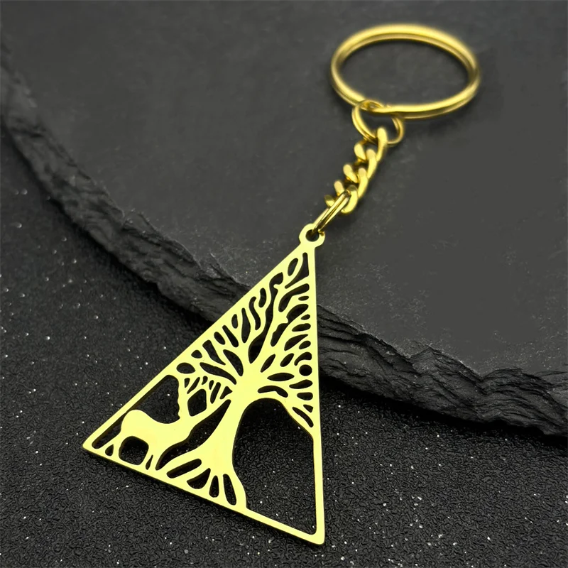 Брелок Древо жизни Милу Олень для женщин и мужчин нержавеющая сталь золото