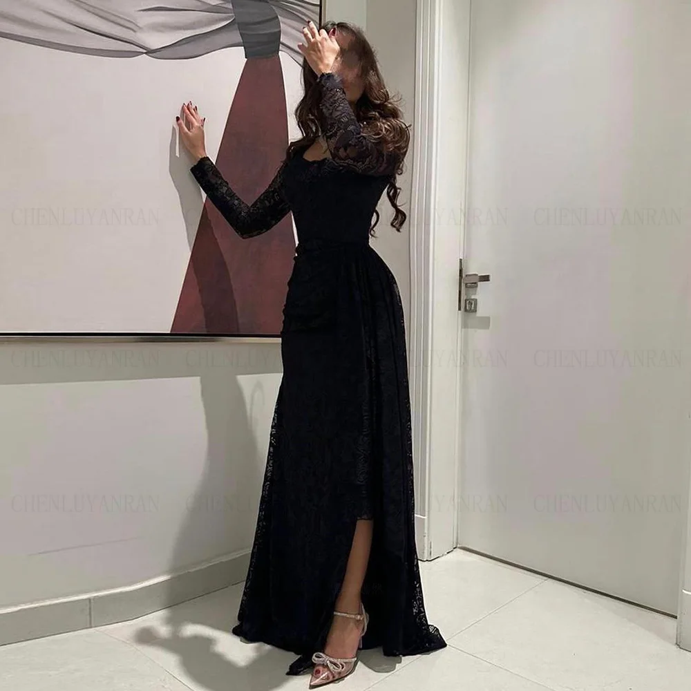 Черные кружевные вечерние платья 2024 длинное бальное платье с круглым вырезом и