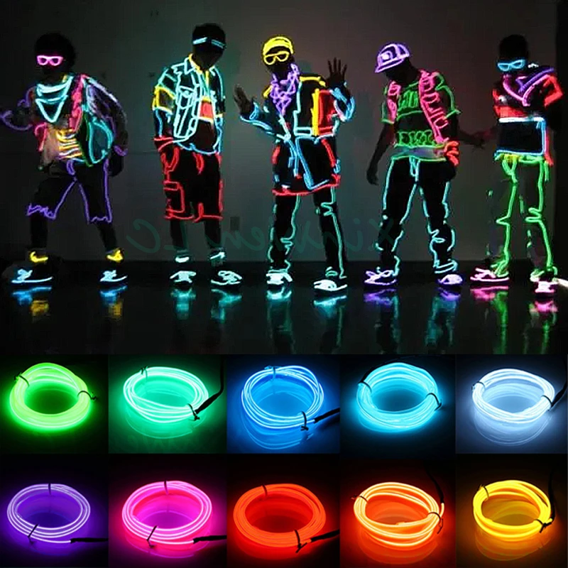 Glow EL Wire Cable LED Neon Christmas Dance Party DIY Costumes Clothing Luminous Car Light Decoration Clothes Ball Rave 1m/3m/5m