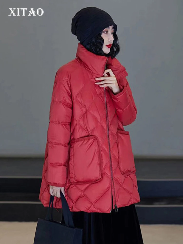

XITAO Solid Color Down Coat Zipper Full Sleeve All Match Fashion Casual Style Women coat Temperament 2022 Winter New WLD13381