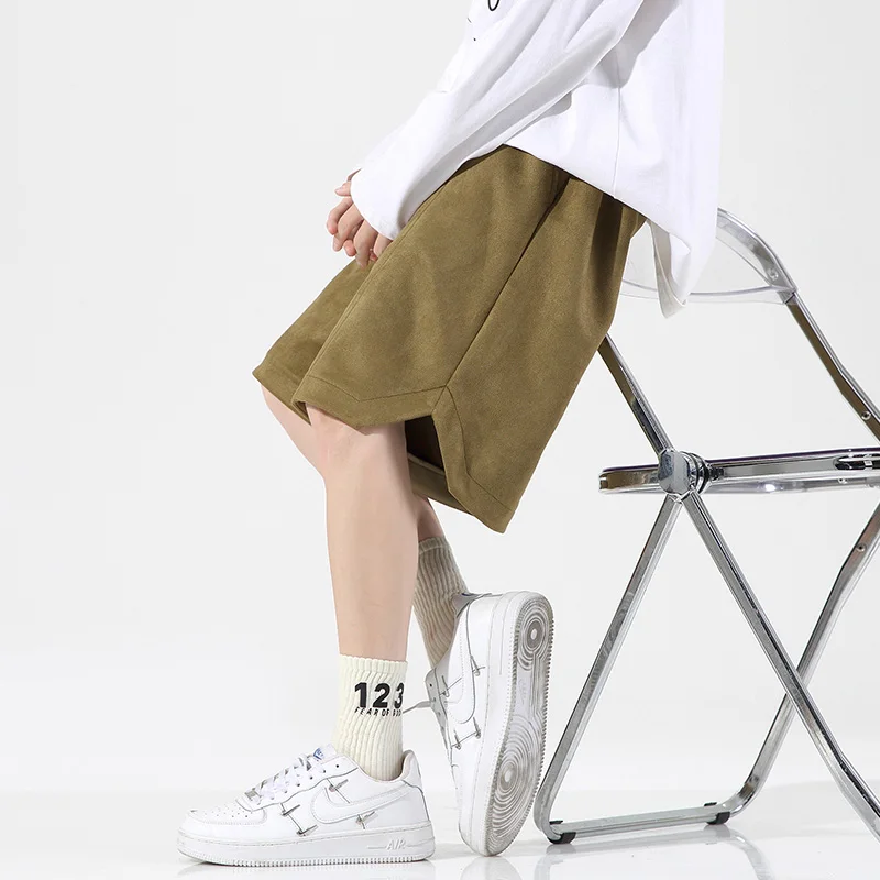 

Wide Leg Baggy Suede Fabric Shorts Men Summer Thin Solid Color Casual Loose Simple Knee-length Five-point Pant Male Casual Short