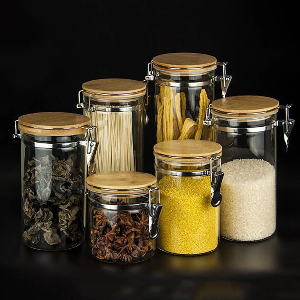 

Stainless Steel Airtight Storage Jar with Clip Bamboo Lids Sealed Canister Food Storage Container for Loose Tea Coffee Bean