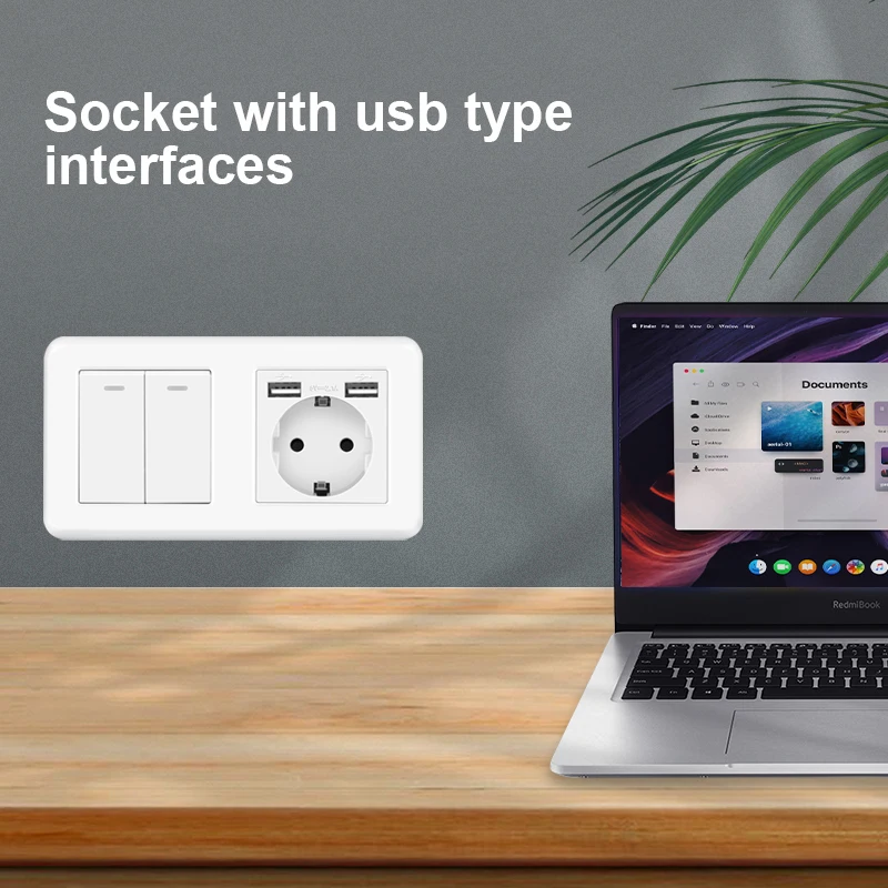 Евророзетка настенная NYWP с клавишным выключателем 220 В 16 А usb157 * 86