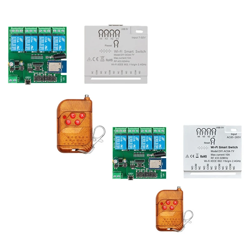 

Умный выключатель с таймером и пультом ДУ, 4 канала, USB, 5 В, 2,4 ГГц