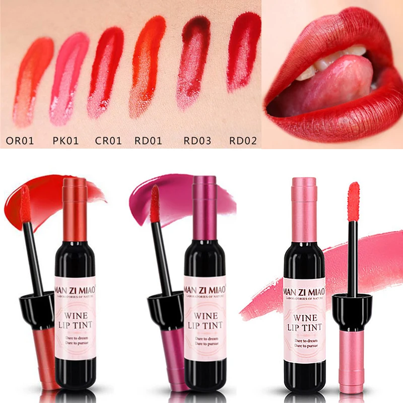 

Makeup Lipstick Red Wine Bottle Lip Gloss Long Lasting Matte Moisturizer Lipgloss Lip Non-stick Tint Liquid Cosmetic Tool TLSM2