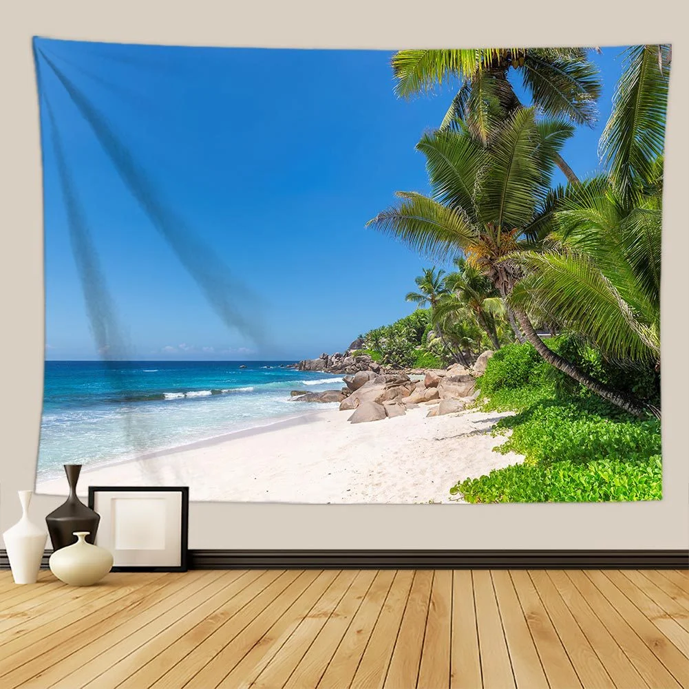 Настенный гобелен с изображением солнечного зеленого пальмы на пляже недорогой