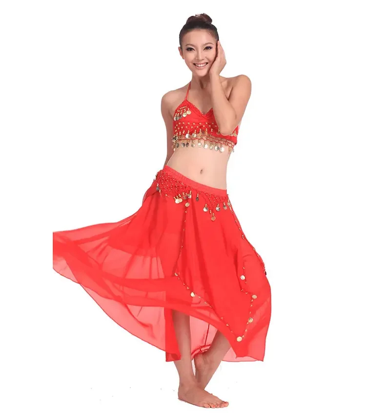 Фото Костюм для восточных танцев Belly Dancing Stage Performance, комплект из 2 предметов: топ-рубашка + юбка, белый цвет №5