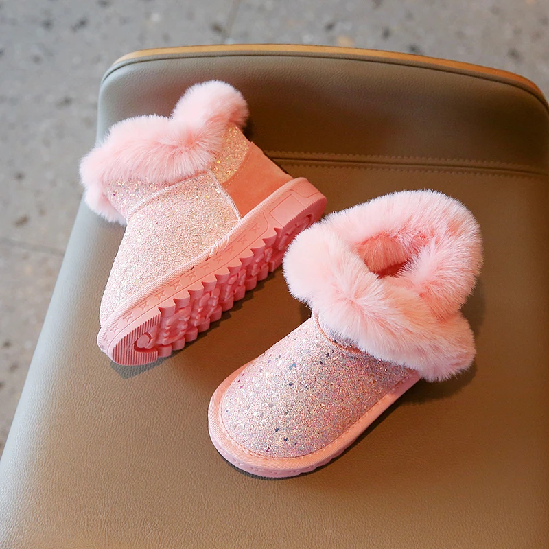 

2022 Winter Kids Fashion Snow Boots Thick Child Genuine Leather Warm Plush Soft Bottom Baby Girls Boots Winter Ski Boot For Baby