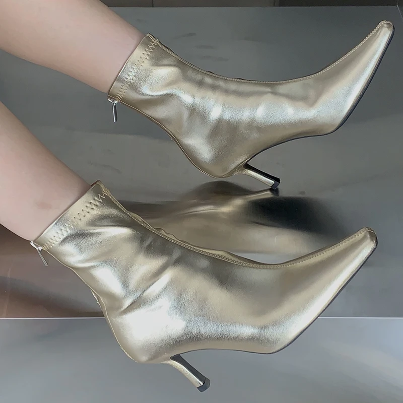 

2022 Fashion Zippers Luxury Ladies Ankle Boots Women Modern Short Boots Pointed Toe Outdoor Female Casual Heels Shoes