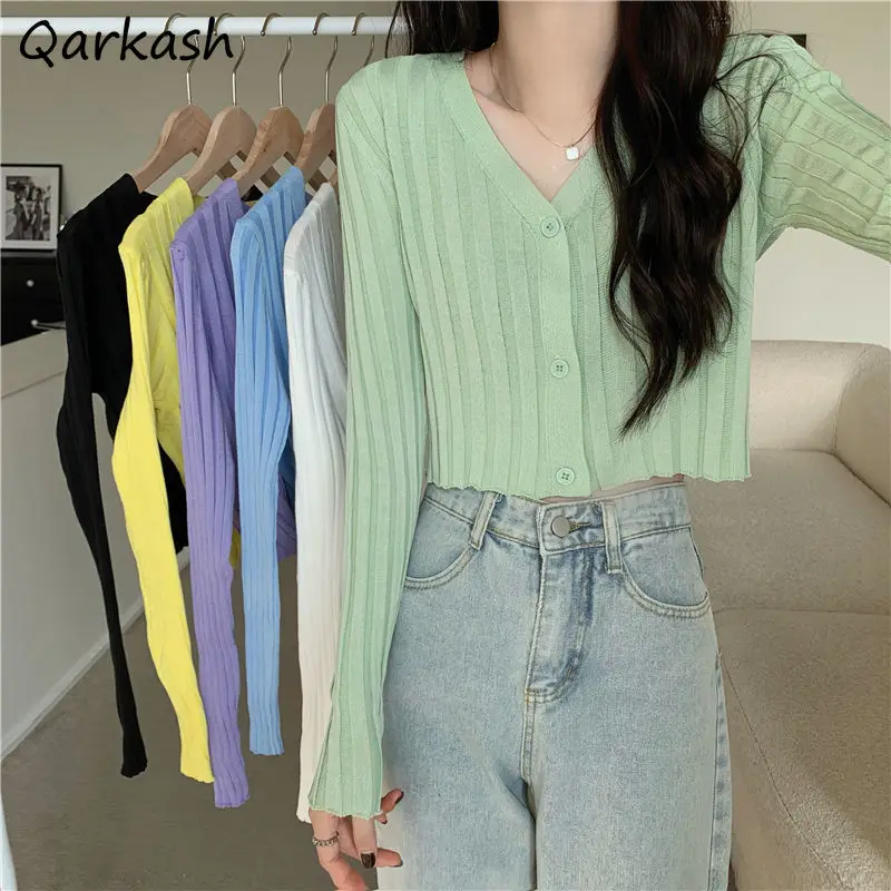 

7 Colors Sun-proof Cardigan Women Pure Thin Summer Cropped Sweet Elegant Females All-match Harajuku Knitwear Korean New Arrival