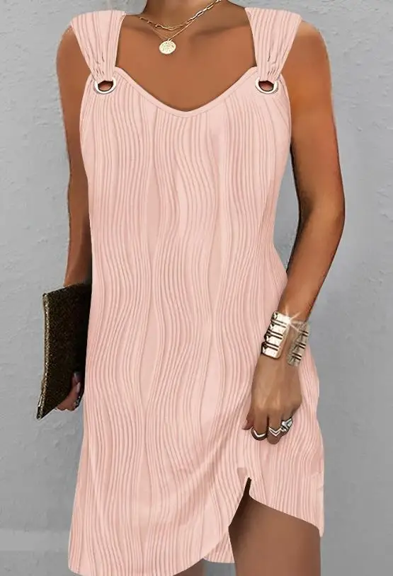 

Women's Dresses 2023 Summer Fashion Eyelet Sleeveless Textured Casual V-Neck Plain Daily Mini Straight Dress