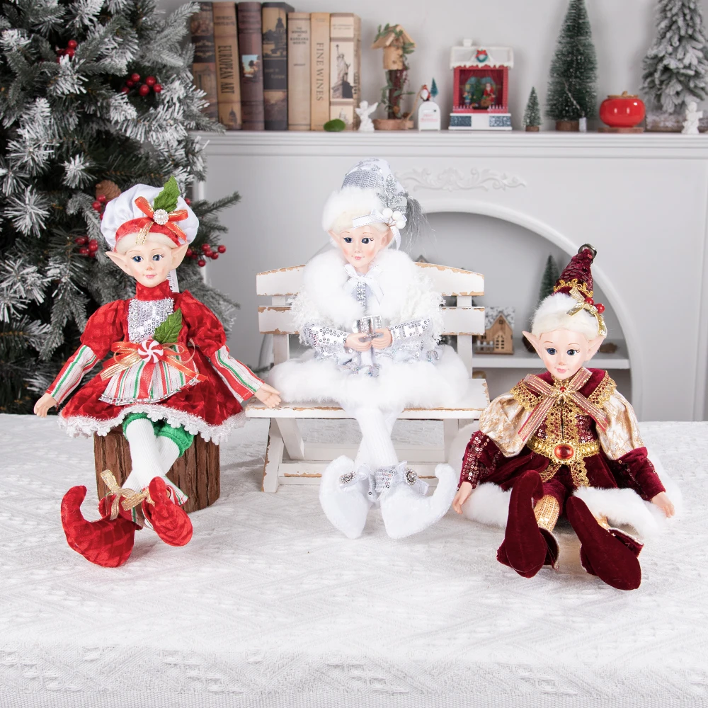 Сидящая кукла-эльф праздничный подарок со шляпой рождественское украшение