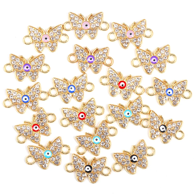 15Pcs 13*21MM Delicate Shiny Rhinestone With Evil Eye Charms Connectors For Women Jewelry Earrings Necklace Making Accessories