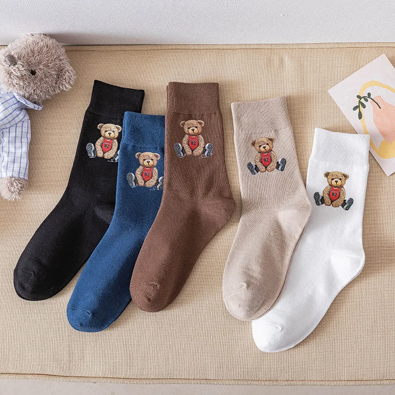 

Носки мужские хлопковые в стиле Харадзюку, теплые дышащие, для скейтборда, мультяшный медведь, рождественский подарок, 1 пара