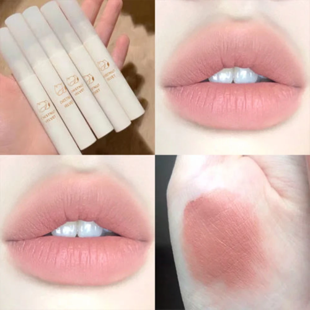 

Matte Velvet Liquid Lipstick Mousse Silky Texture Waterproof Lasting Nonstick Cup Lip Gloss Peach Pink Natural Lip Balm Beauty