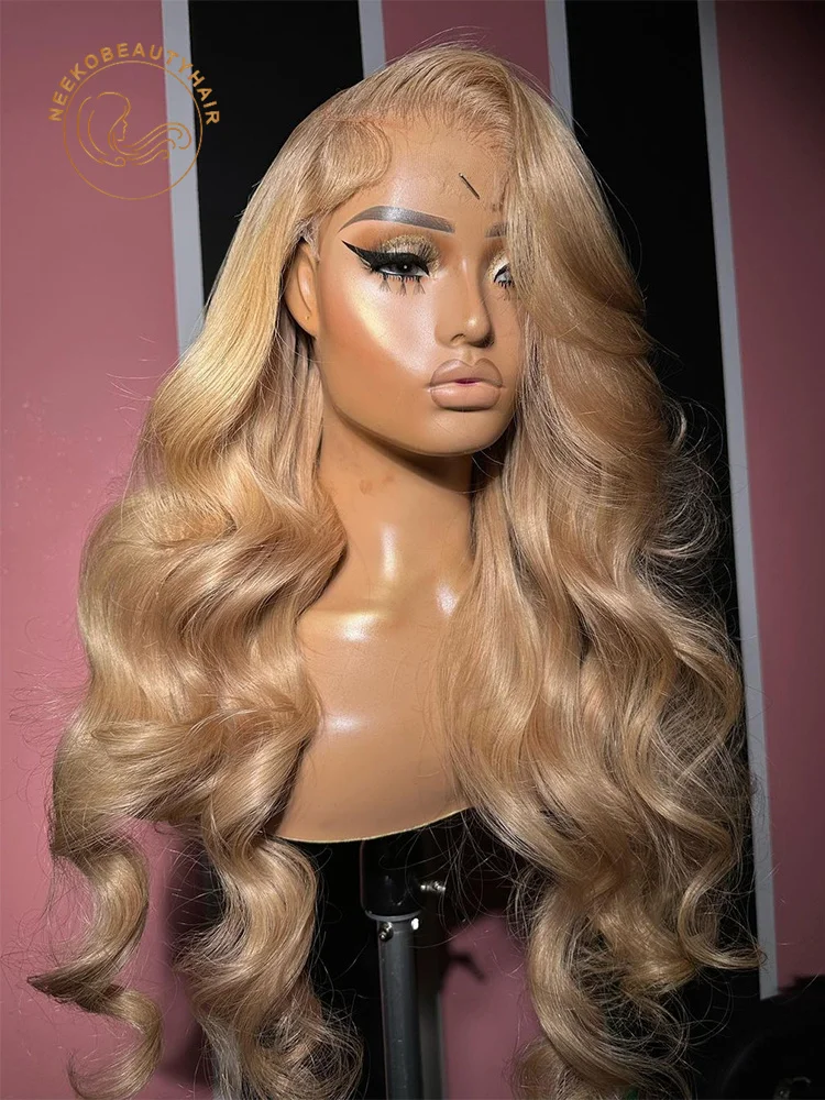 Honey Blonde Colored Body Wave Lace Front Human Hair Wig Color 27 Pre Plucked 13x6 HD Transparent Lace Frontal Wigs For Women