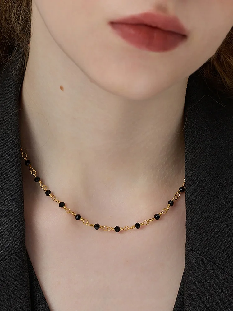 Laraine Yin Spring and Summer New Black Spinel Beaded Necklace Yang Caiyu Same Sle Choker Chocker