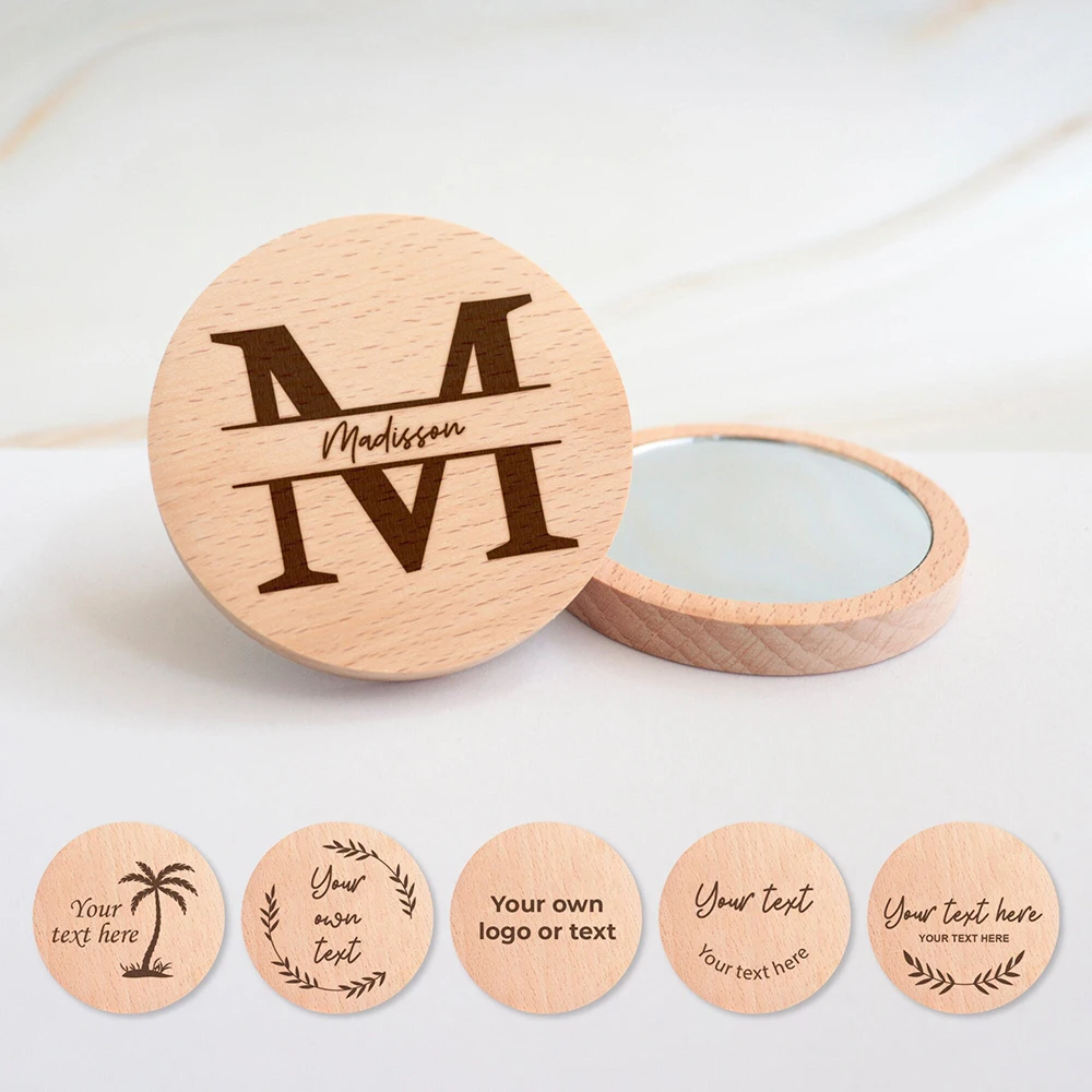 

Personalized Wooden Pocket Mirrors for Bridesmaid Wedding Favors Gift Custom Engraved Compact Travel Make Up Mirror