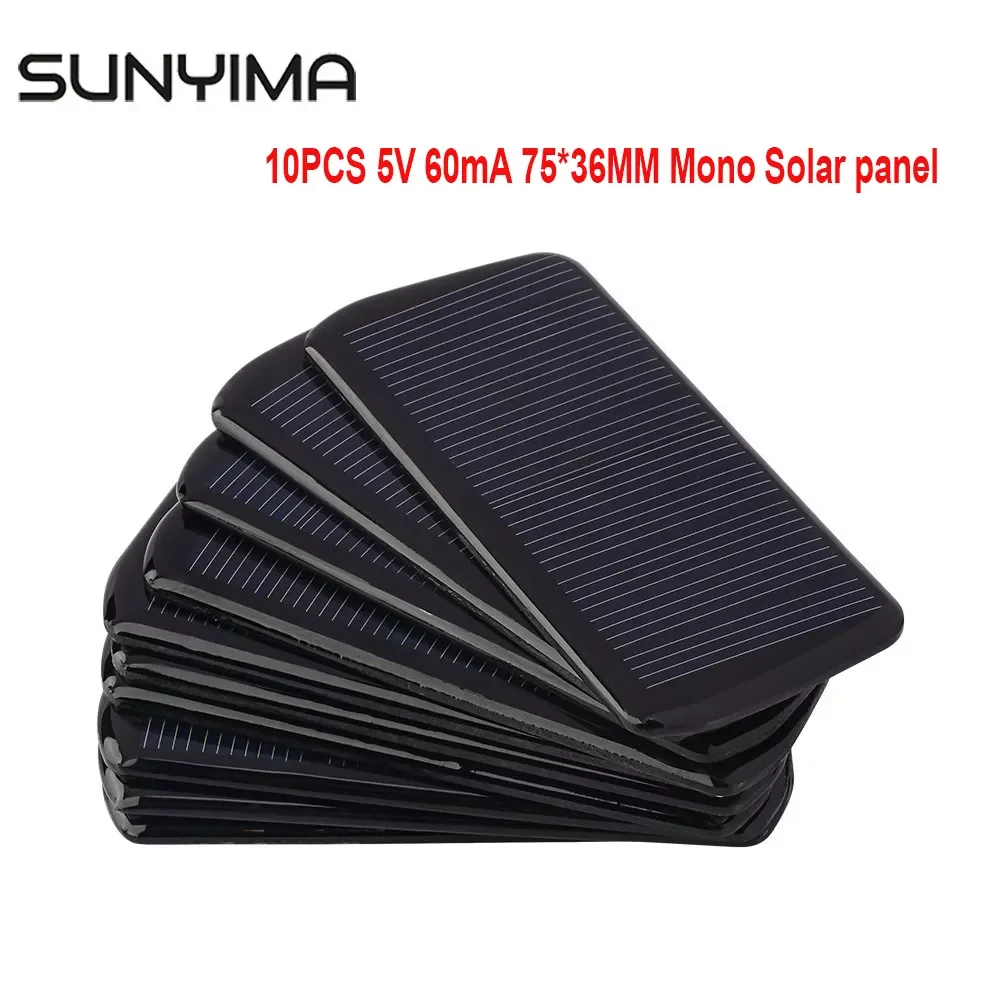 

2023NEW SUNYIMA 10PCS 5V 60mA 75*36MM Polycrystalline Silicon Solar Panel Module Sunpower DIY Mini Solar Cells Battery Phone Cha