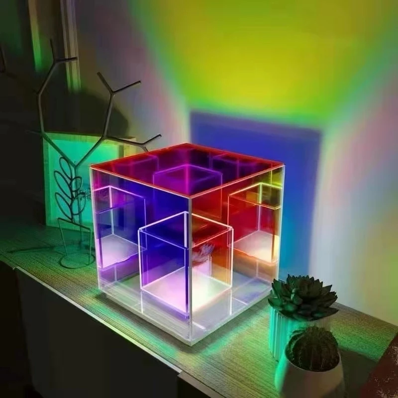 3D Cube Color Box Night Light RGB Creative Design USB Charging Lamp LED Decoration Table Lighting for Home Livingroom Bar Club