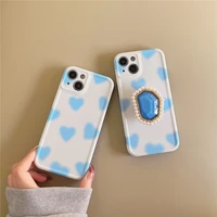 fashion heart sky blue 3d pearl diamond folding stand girl soft case for iphone 11 12 13 pro max 7 8 plus xr x xs cover fundas