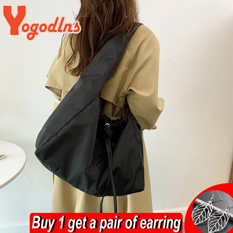 

Повседневная нейлоновая сумка на шнурке 2023, водонепроницаемая сумка-тоут, однотонная спортивная сумка для фитнеса, сумка-хобо через плечо 2023