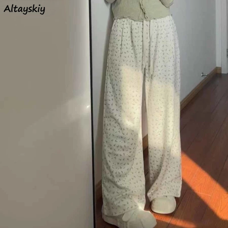 Брюки женские повседневные с цветочным принтом и высокой талией