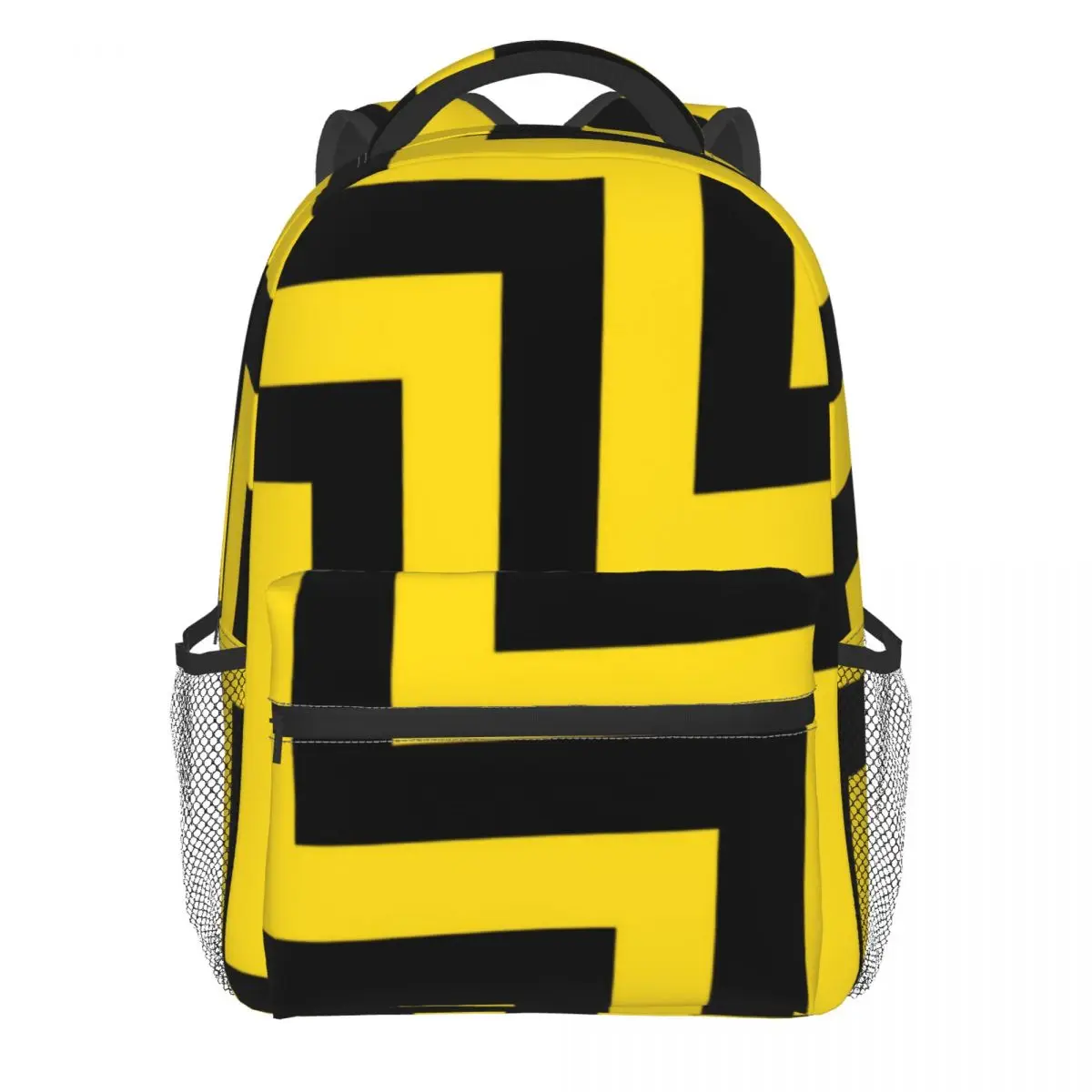 Yellow Black Geometric Backpack Boy Dagonal Stripes Breathable Backpacks Polyester Fun High School Bags Sport Design Rucksack