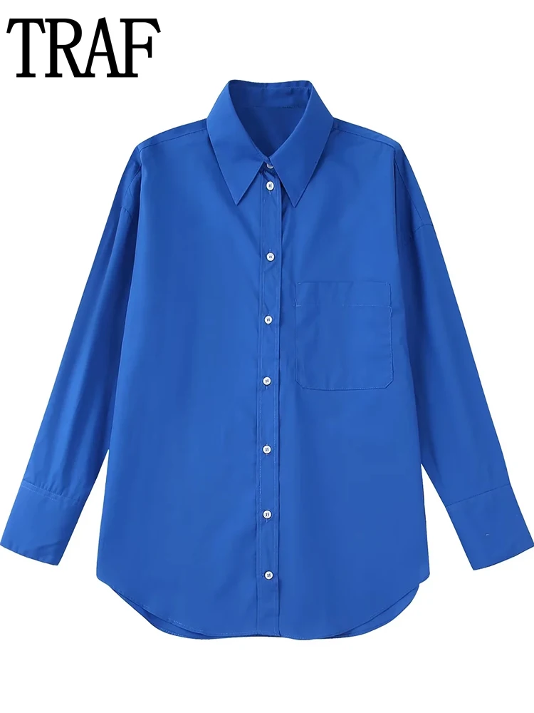 

TRAF Women Shirts Long Sleeve Top Collared Button Up Shirt Woman 2022 Korean Fashion Autumn Baggy Blouses Or Tops For Woman