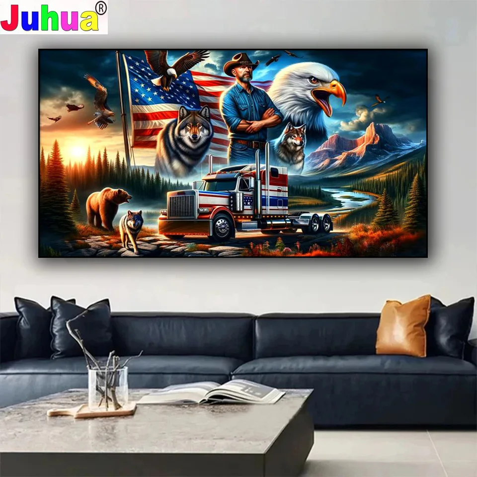 Алмазная картина ковбойский грузовик волк орел стразы вышивка крестиком полная