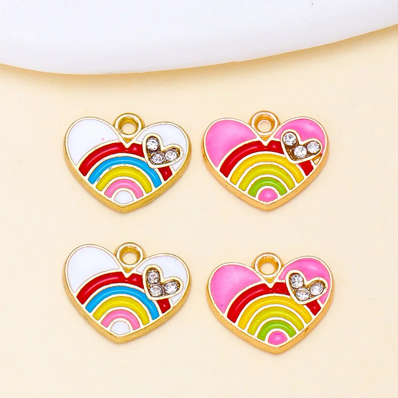 12 шт. Новинка романтическая эмалированная Радуга любовь сердце кулон Diy ювелирные изделия ожерелье серьги для женщин ручная работа очаровательный подарок на день Святого Валентина