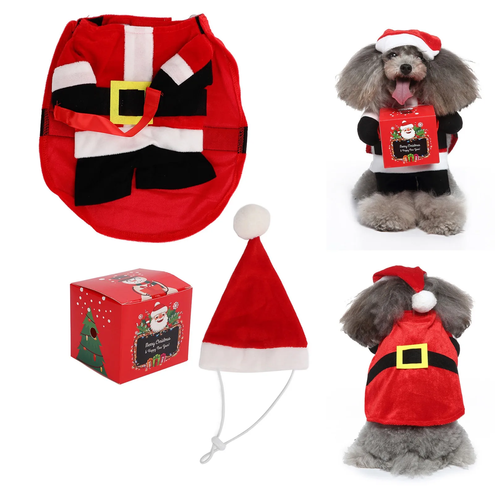 

Рождественский костюм для собак, теплый рождественский костюм Санта Клаус для домашних питомцев, украшение для рождественского костюма, зимнее теплое рождественское пальто для собак