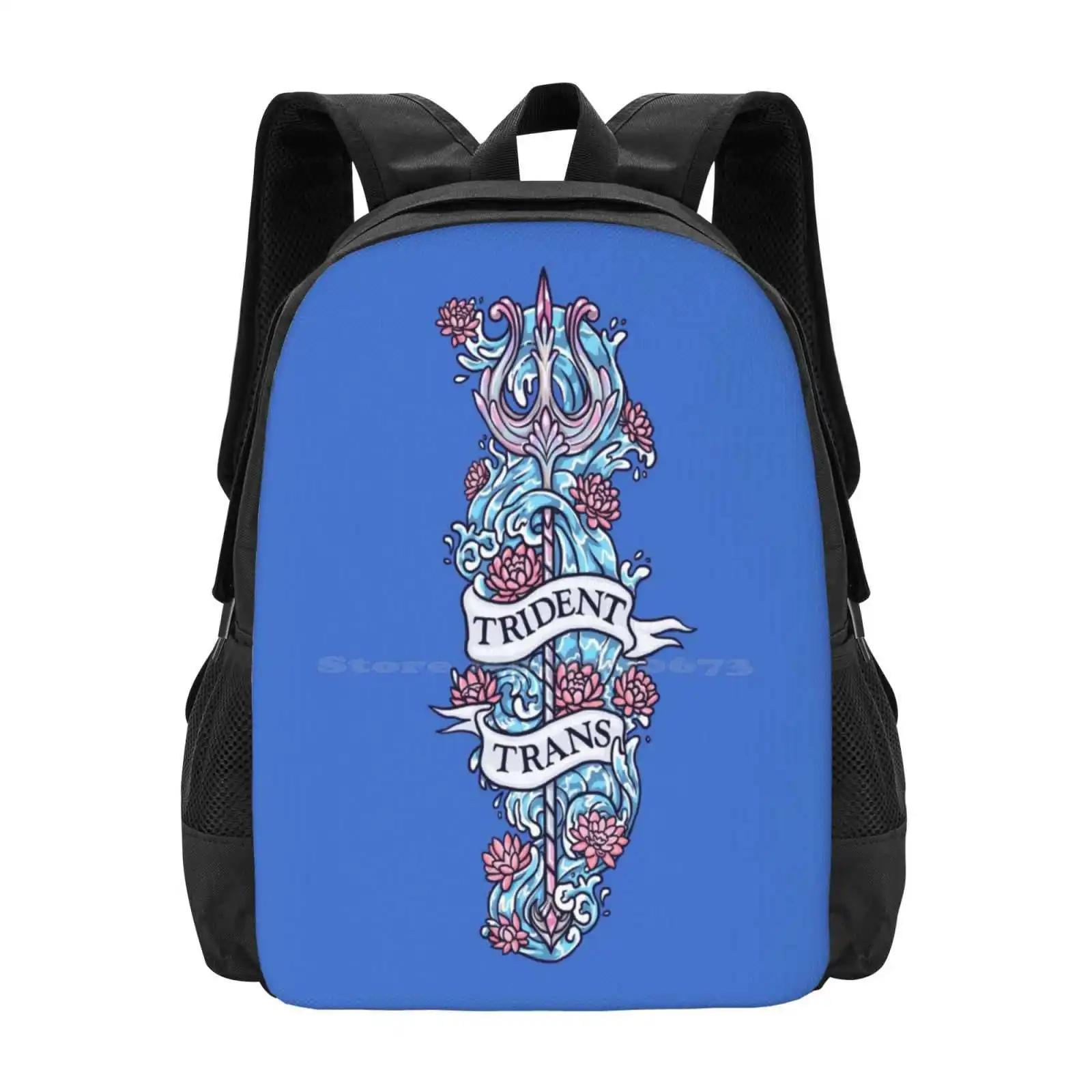 Trident Trans Bag Backpack For Men Women Girls Teenage Gnc Mermay Lgbtqqiap Pride Water Lilies Mermaid Trident Weapon Waves