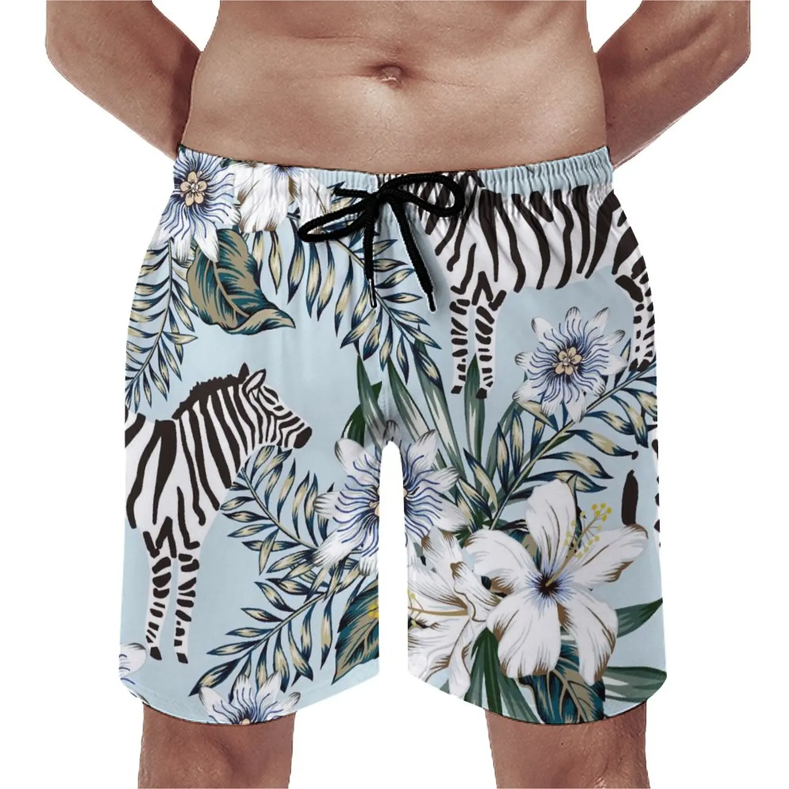 

Palm Leaves Board Shorts Summer Zebra And Floral Print Running Surf Beach Shorts Fast Dry Fashion Plus Size Swimming Trunks