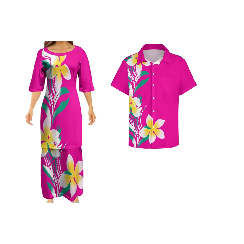 

Custom Pattern Fashion Women Dresses Samoan Puletasi Polynesian Traditional Tribal New Design Dress 2 Piece Set Lovers' set