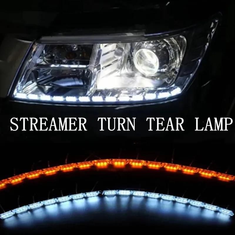 

2Pcs DRL LED Daytime Running Light Strip Flexible Waterproof Headlight Turn Signal Yellow Lamp Car Decorative Driving Lights 12v
