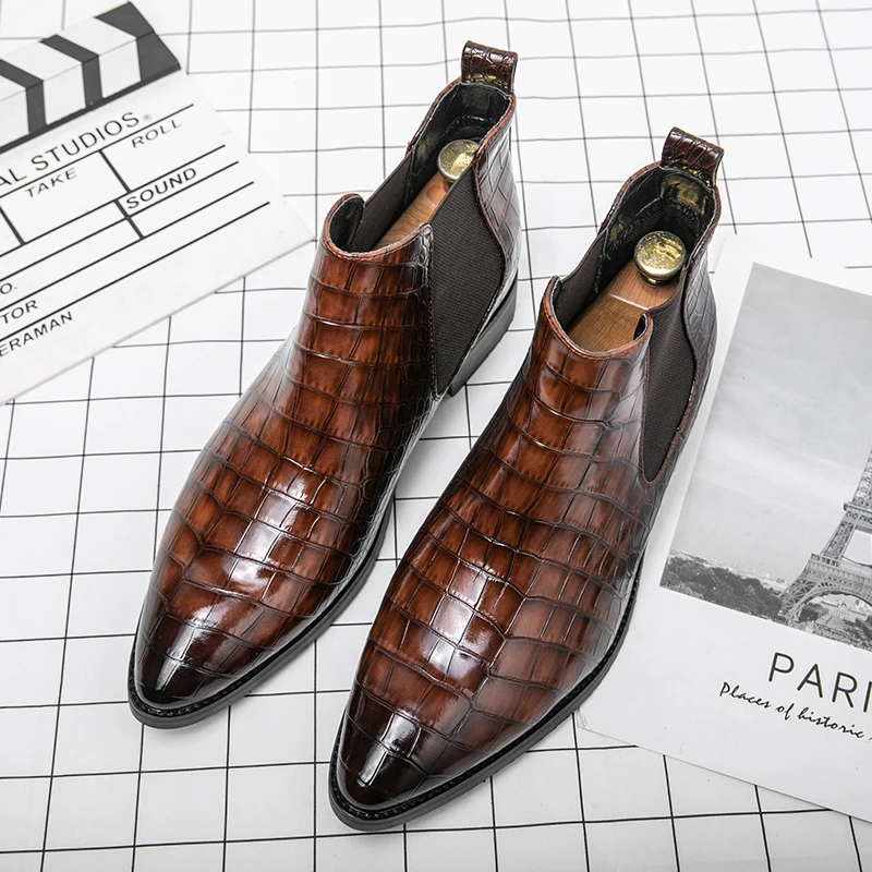 Crocodile High-top Print Chelsea Boots for Men Shoes Chelsea Boots Cowboy Boots  Men Shoes  Ankle Boots Platform Boots Men Boot