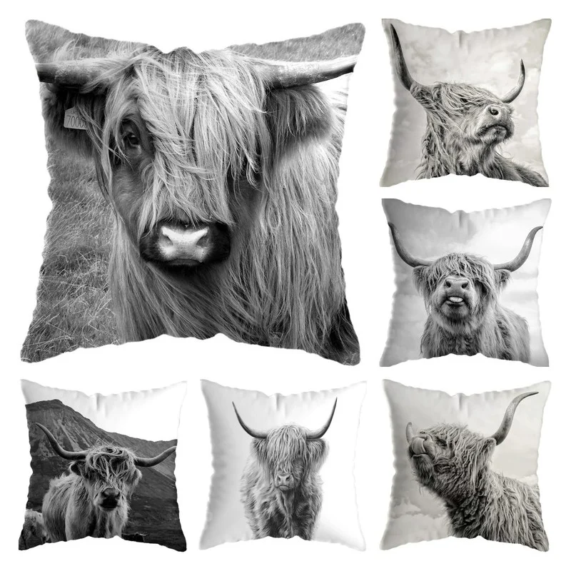 

Scottish Highland Catt Cow Yak Animal Pillowcase 45x45cm Pillowslip Pillow Cover Home Decoration Pillowcase Sofa Decoration