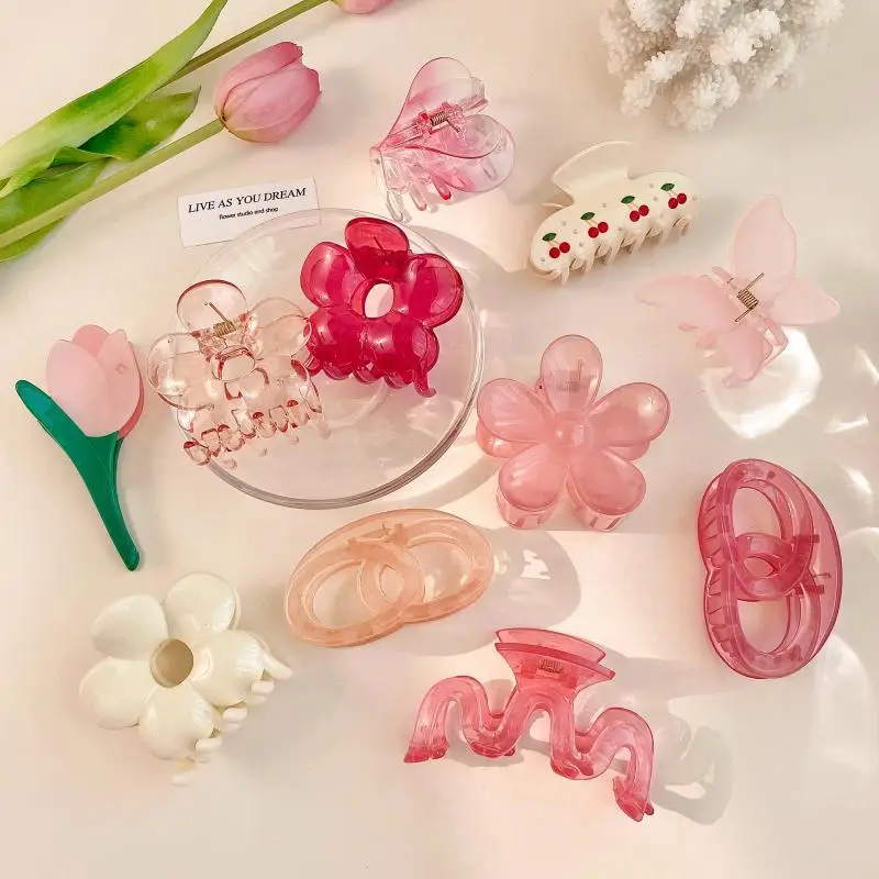 

Fashion Women Plastic Hair Claws Crab Clamps Charm Solid Color Flower Shape Lady Small Hair Clips Headdress Hair Accessories