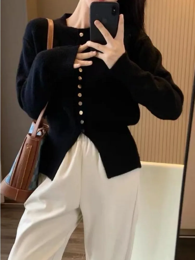 Корейский Женский Приталенный Трикотажный Кардиган С Длинными Рукавами И