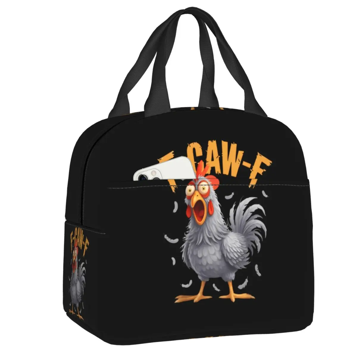 Фото Индивидуальная забавная термосумка F-Caw-F Chicken FCAWF для женщин, многоразовая термокоробка-холодильник для бенто, для пляжа, кемпинга, путешествий №1