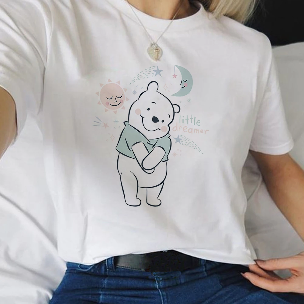 

Winnie Pooh Cute Minimalist Disney Exquisite Female T-Shirt High Quality Lady Summer New Short Sleeve Trend White Women T Shirt