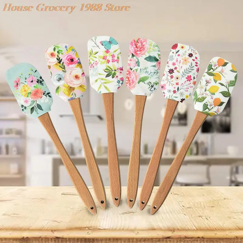 

Антипригарная силиконовая посуда с деревянной ручкой, шпатель, искусственные наборы, красочная кухонная лопатка для выпечки, инструменты, ...