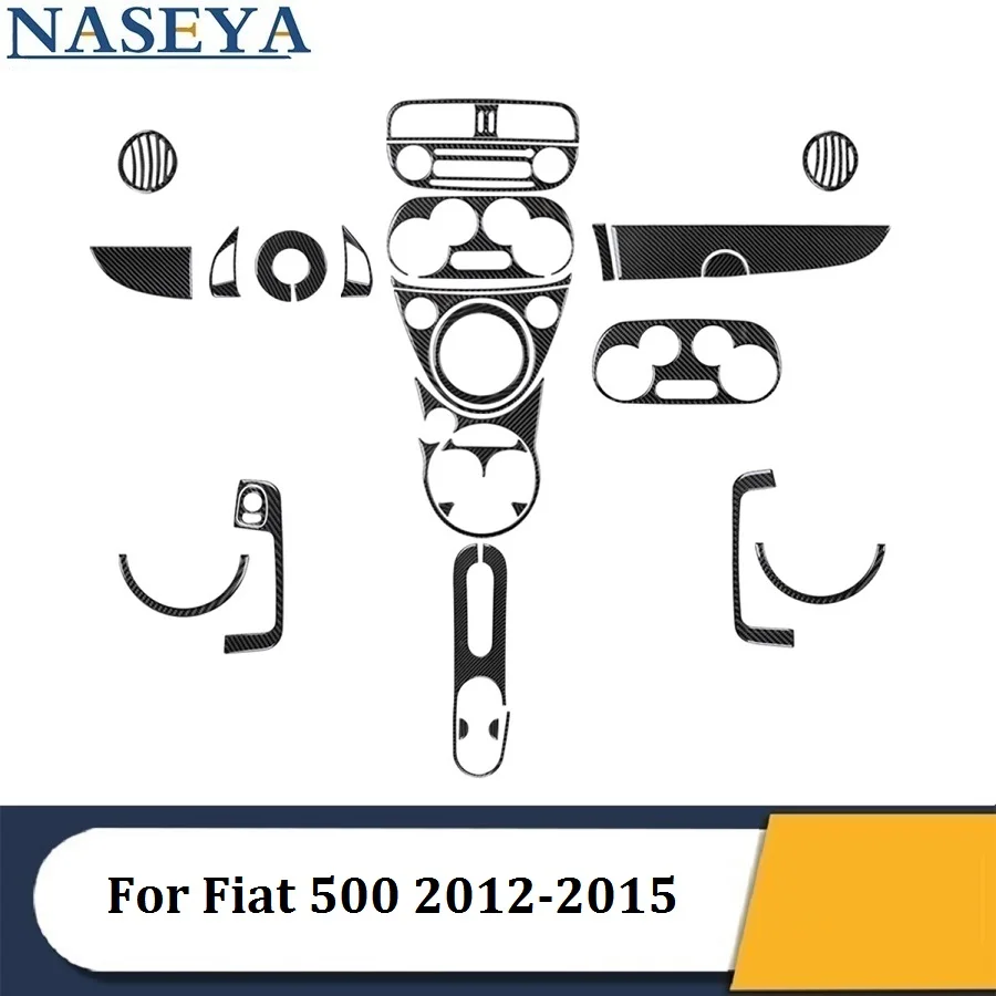 

For Fiat 500 2012 2013 2014 2015 Various Parts Carbon Fiber Black Stickers Cover Trim Car Interior Decorative Accessories