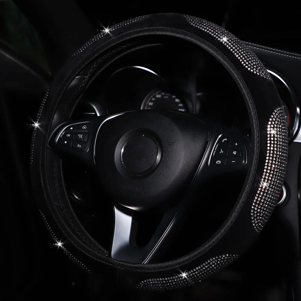 

PU Leather Diamond Car Steering Wheel Cover Protector 38cm Universal Car Accessories Steering Wheel Protective Cover Dust Proof