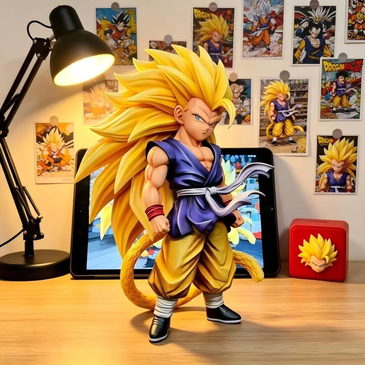 Фото Фигурка Dragon Ball GT Super Saiyan 3 Гоку Чиби, версия Final Battle. Светлоголовая обезьяна с хвостом 25 см, подвижная фигурка из ПВХ, игрушка-подарок №3
