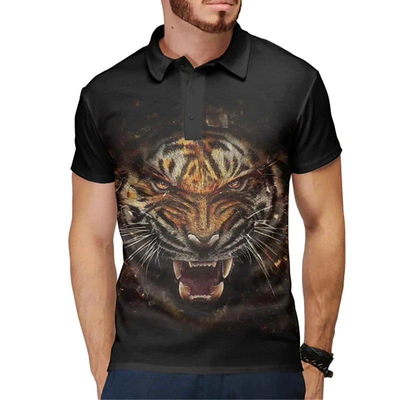 

Men's Polo Shirt Golf Shirt Animal Tiger Graphic Prints Turndown Black Outdoor Street Short Sleeves Button-Down Casual Soft Top