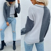 new autumn round neck contrast color sweater with loose pullover sweater