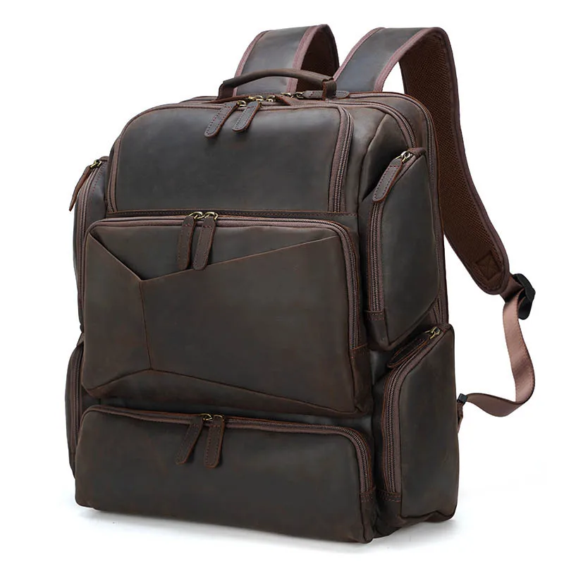 Genuine Leather Fit 17" Pc Laptop Daypack Cow Leather School