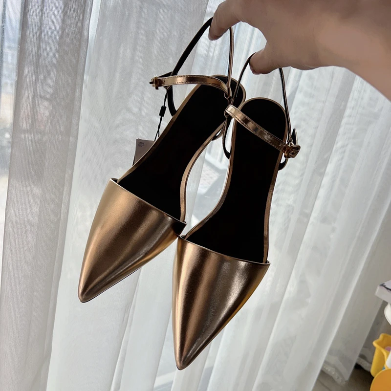 Elmsk Solid Color Party Genuine Leather Ladies Sandals Women 2023 Summer French Retro Pointed Toe Stiletto Sandals